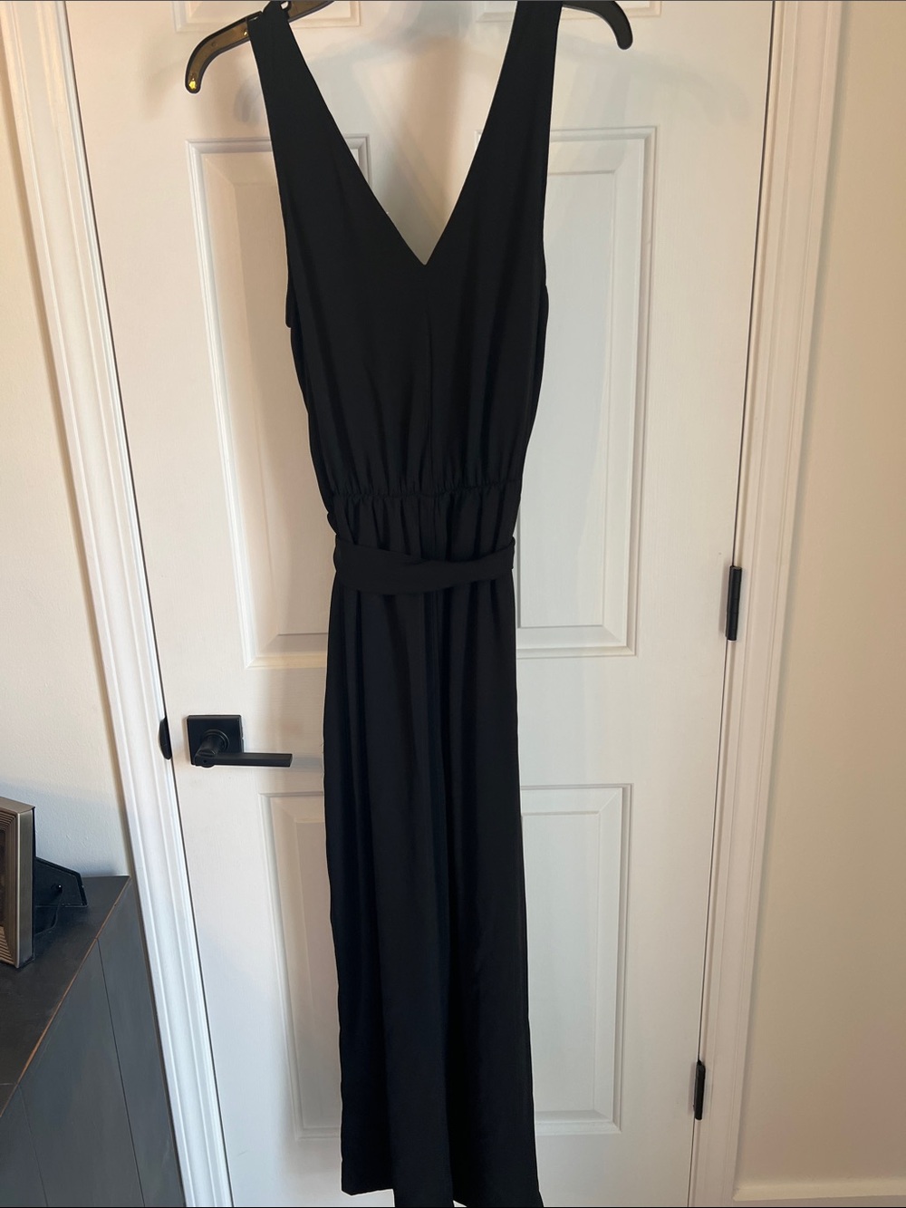 Black V-Neck Sleeveless Jumpsuit with Waist Tie. A New Day-L - Picture 3 of 3
